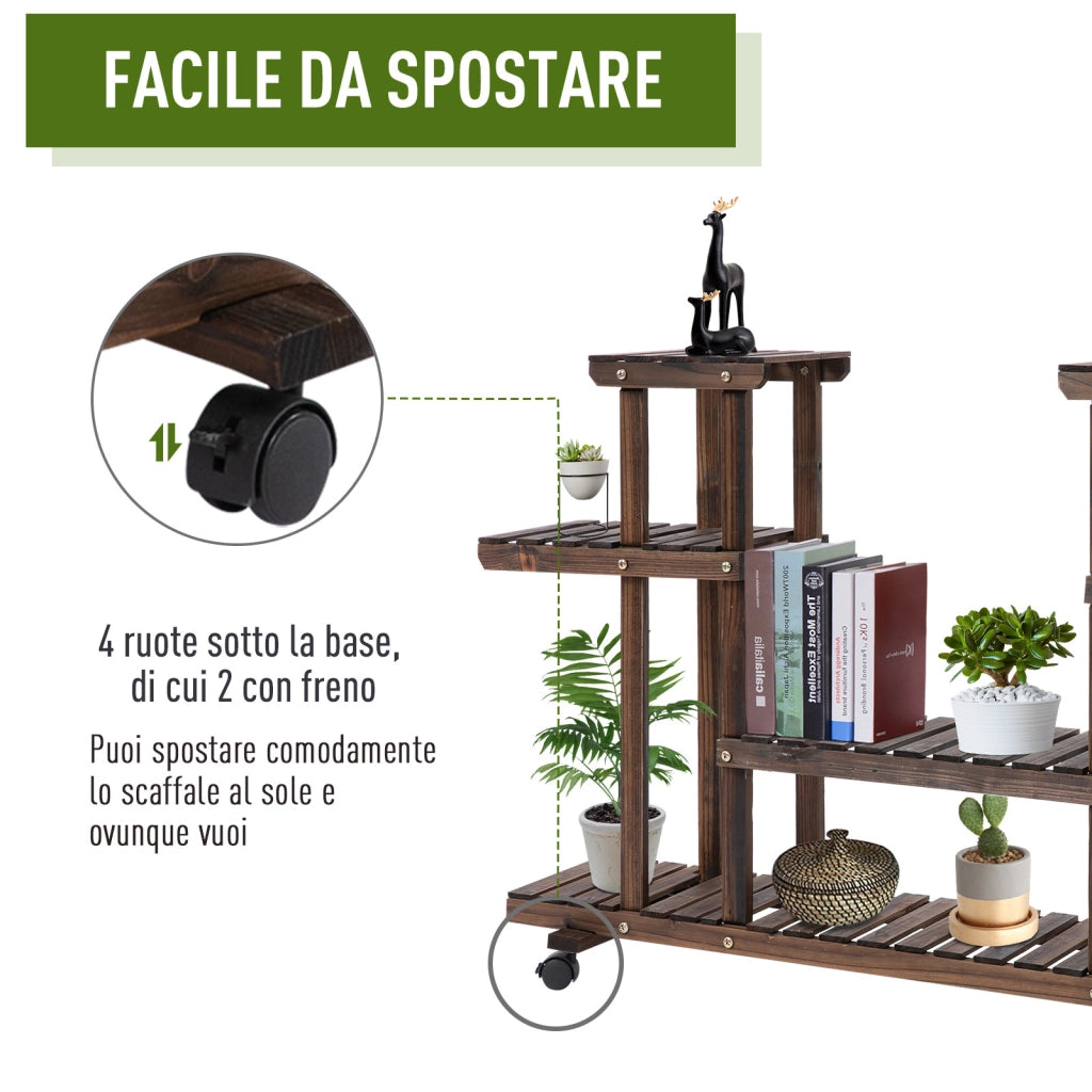 Scaffale Portafiori 4 Livelli ¨C Xylo ¨C Legno con Ruote 123.5x33x80cm