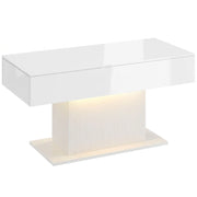 Tavolino da salotto con 2 cassetti nascosti e LED RGB; finitura lucida; per soggiorno; in legno; bianco