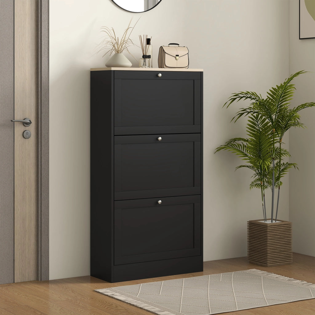 Scarpiera con Cassetti e Ripiani ¨C Minimal ¨C Nero 60x23,5x115 cm