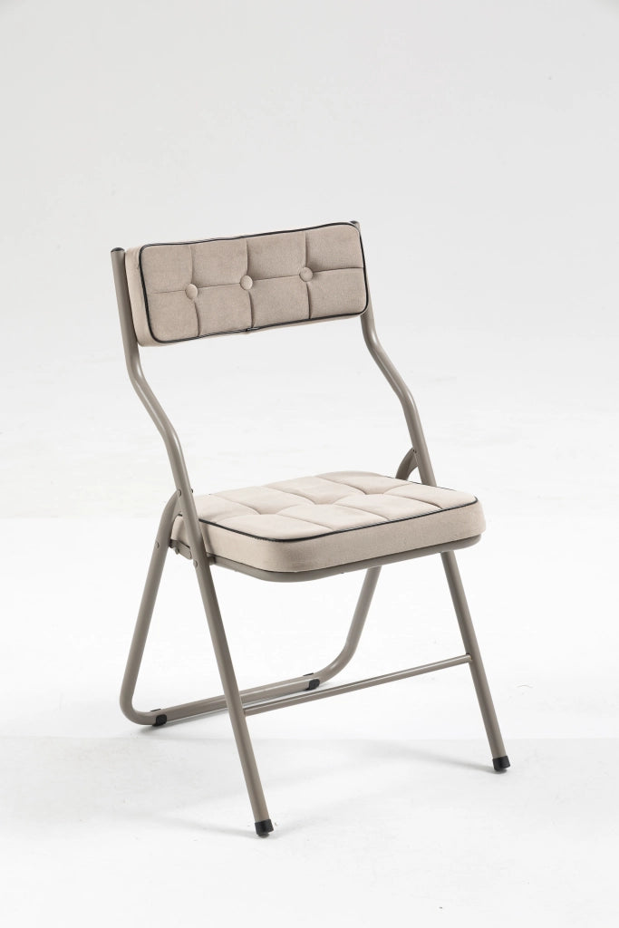 Sedie Pieghevoli con Cuscino Set 2 Pezzi ¨C MINIMAL ¨C Beige, Struttura in Metallo