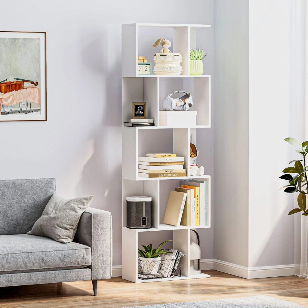 Libreria a S 5 Livelli 10 Ripiani ¨C Minimal ¨C 60x24x184,5 cm Bianco