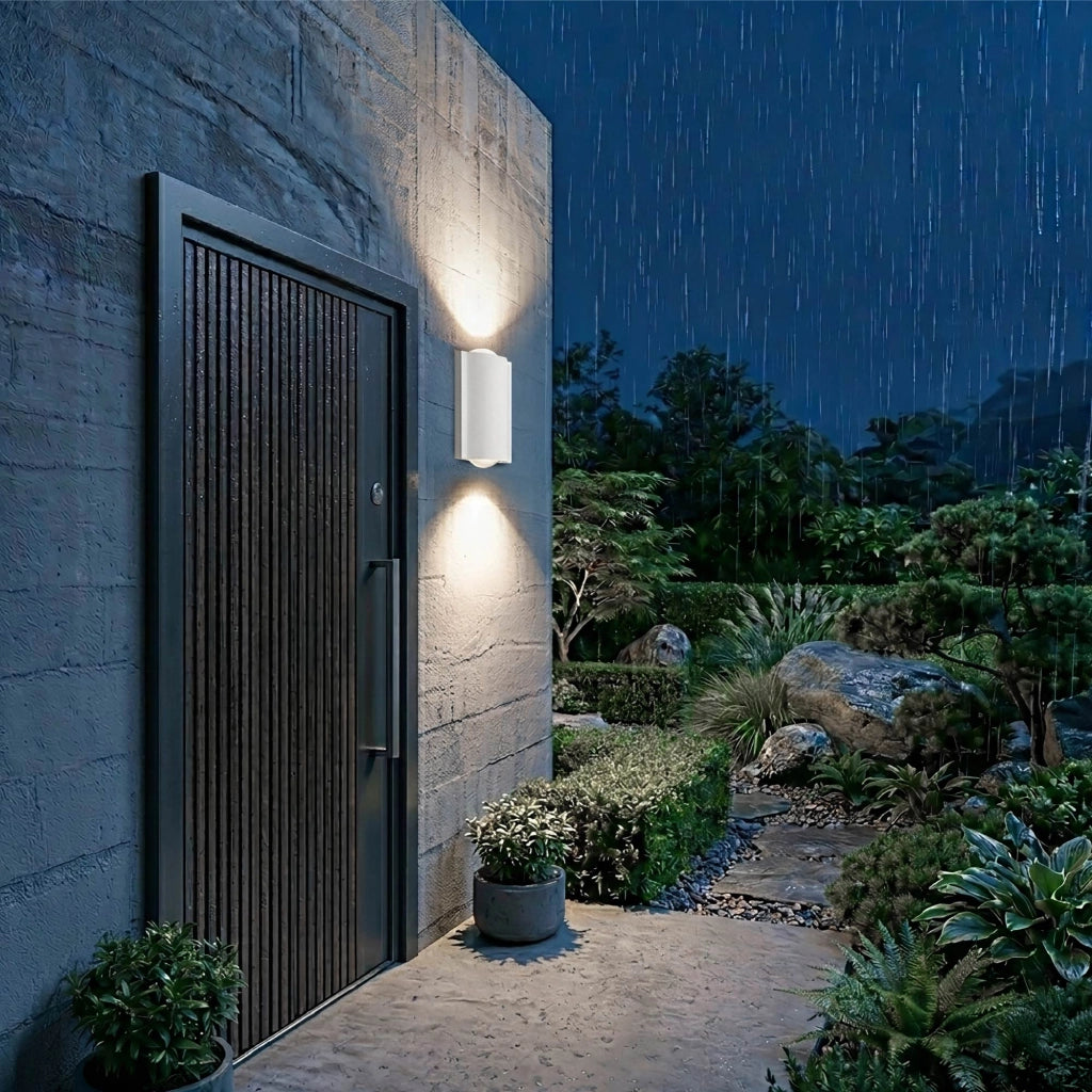 Set 2 Applique LED da Parete 2 LED Design Curvo Compatto IP65 Interno/Esterno Luce Naturale o Fredda Nero o Bianco Luce naturale - Bianco