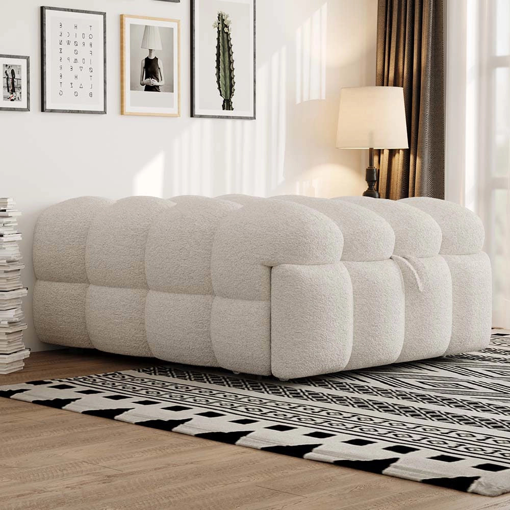 Pouf letto 2in1 - Xylo - beige, tessuto teddy, morbido, trasformabile