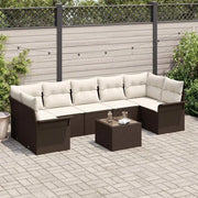 Set Divano da Giardino con cuscino 8 pcs Marrone polyrattan