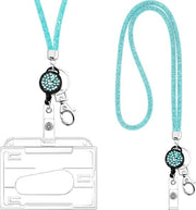 Lanyard a cristalli - portachiavi e holder per tessera - 1 pezzo - blu - con cristalli di rhinestone