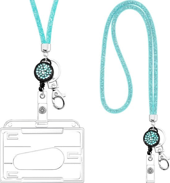 Lanyard a cristalli - portachiavi e holder per tessera - 1 pezzo - blu - con cristalli di rhinestone