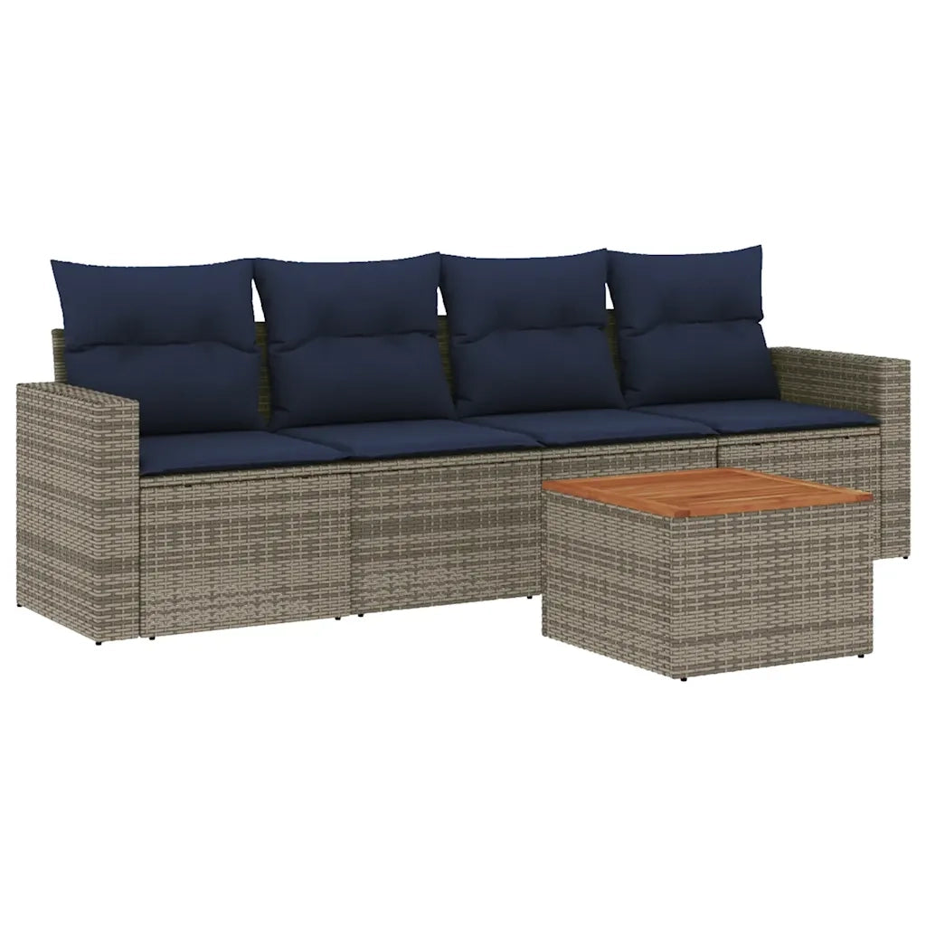 Set Divani da Giardino 5 pz con Cuscini Grigio in Polyrattan 3256334