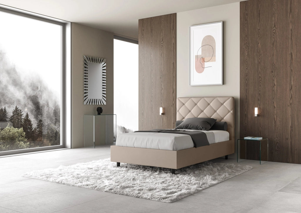 BS COM Letto una piazza e mezza con rete imbottito 120x190 similpelle tortora