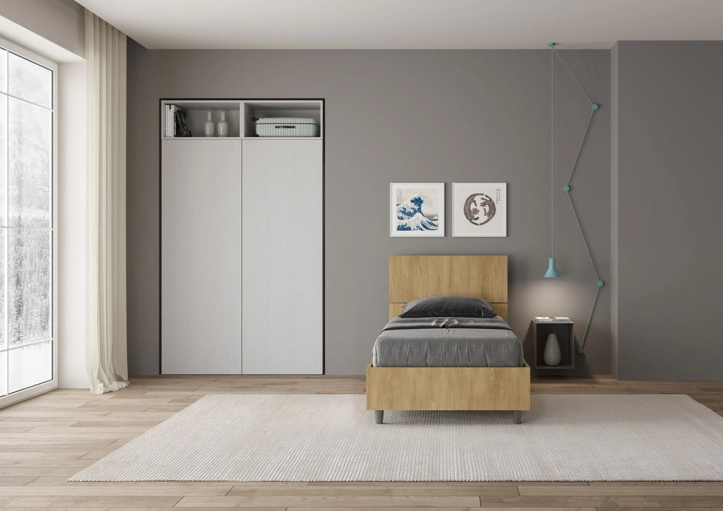 BS COM Letto singolo contenitore 80x200 testata dritta quercia