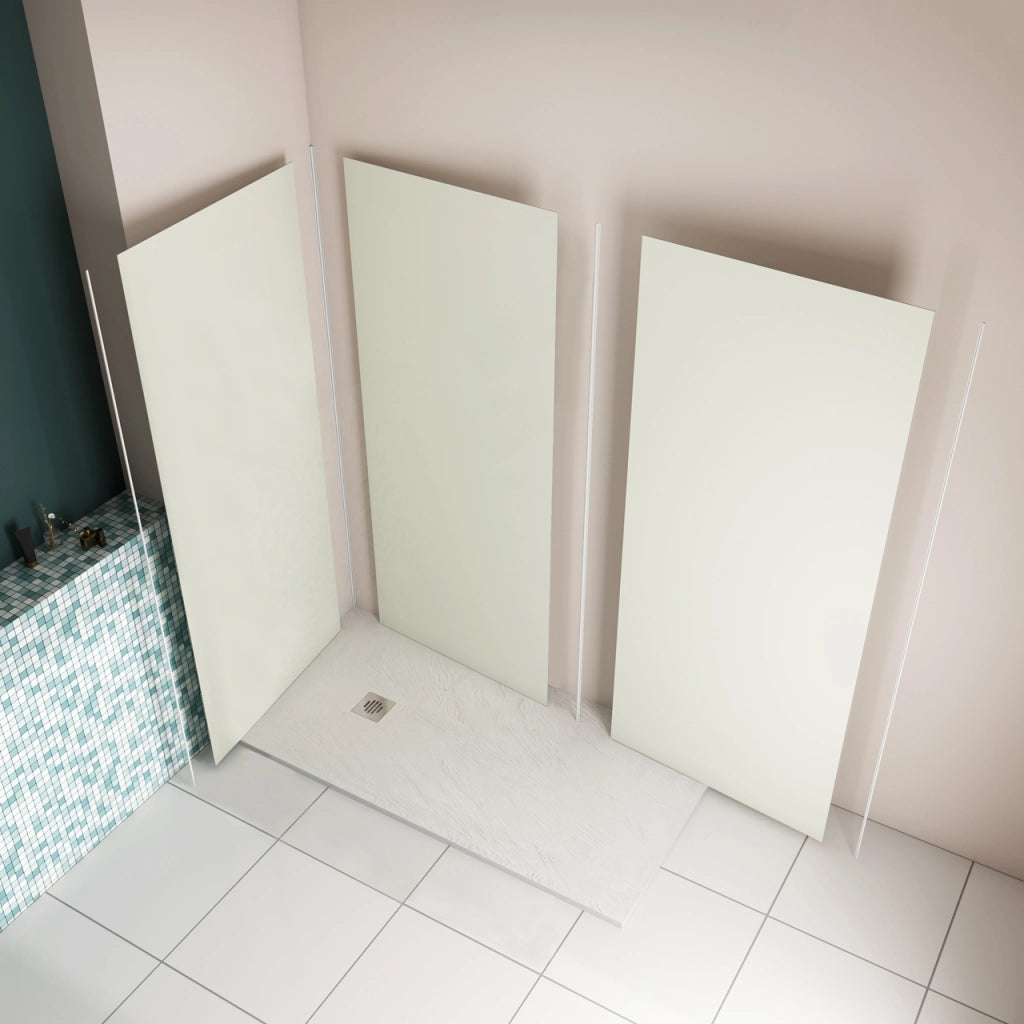 H.210 cm Pannello Doccia ad Angolo 40x40x100 cm Realizzato in Alluminio da 3 mm con Profili Finitura Bianco Avorio per Rivestimento Parete Bagno