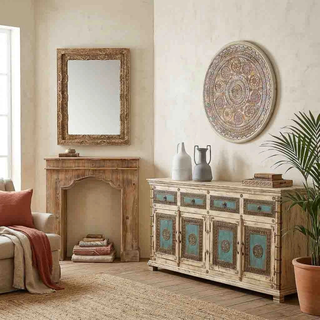 Cornice per camino in legno marrone 100x29x110h cm