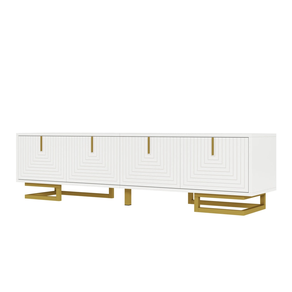 Mobile TV Lowboard con Ante Strutturate ¨C MINIMAL ¨C Oro, Gambe e Maniglie Dorate