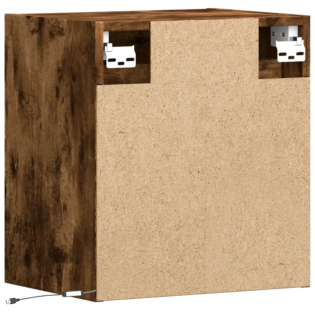 Comodino a Parete con luci LED Rovere Fumo 3307969