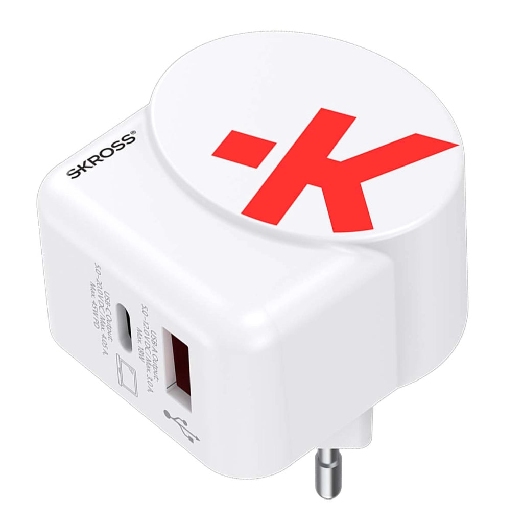 Adattatore caricatore da viaggio USB 18W e USB-C 45W Power Delivery Europa Bianco Skross
