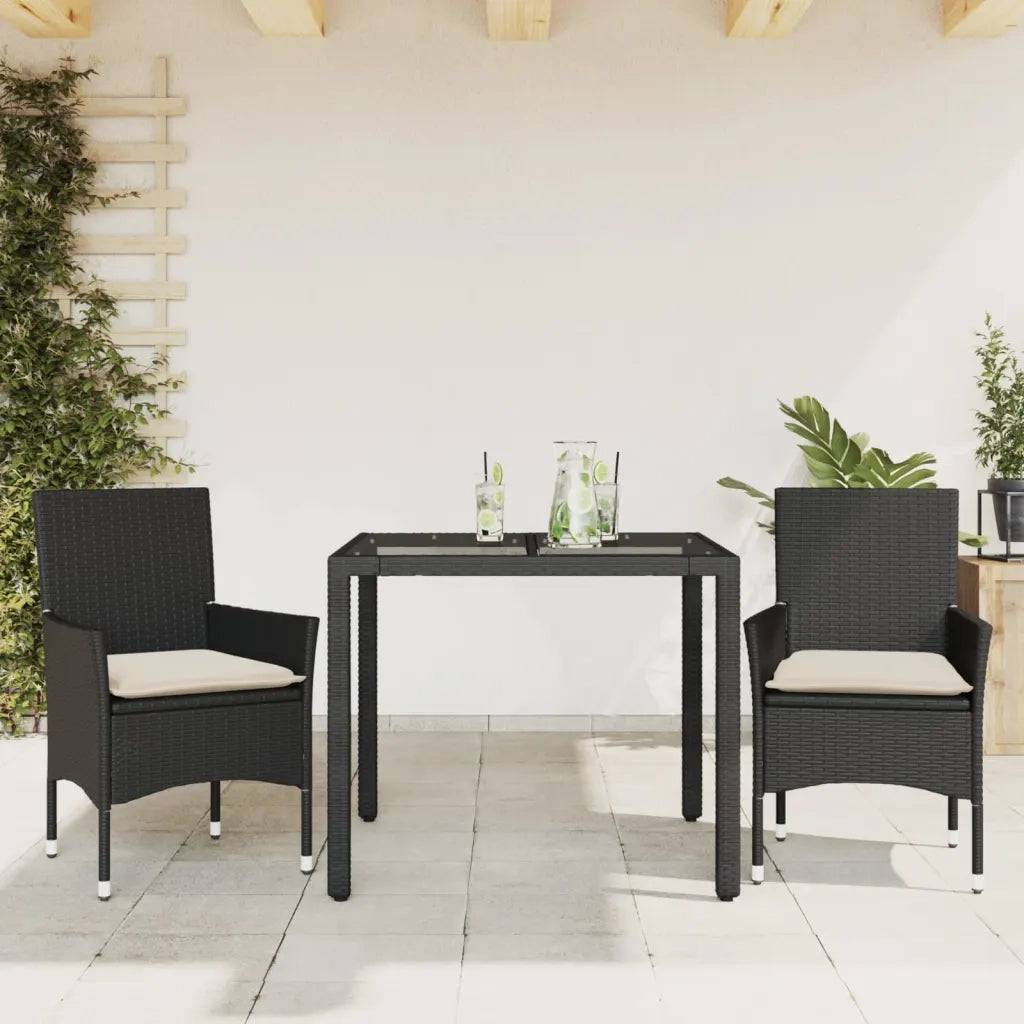 Set da Pranzo da Giardino 3 pz con Cuscini Polyrattan e Vetro 3278537