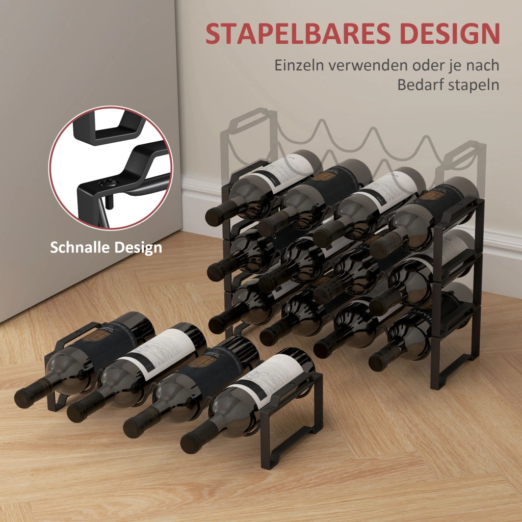 Scaffale per Vino ¨C Zephmum ¨C Nero, Metallo, 4 Livelli