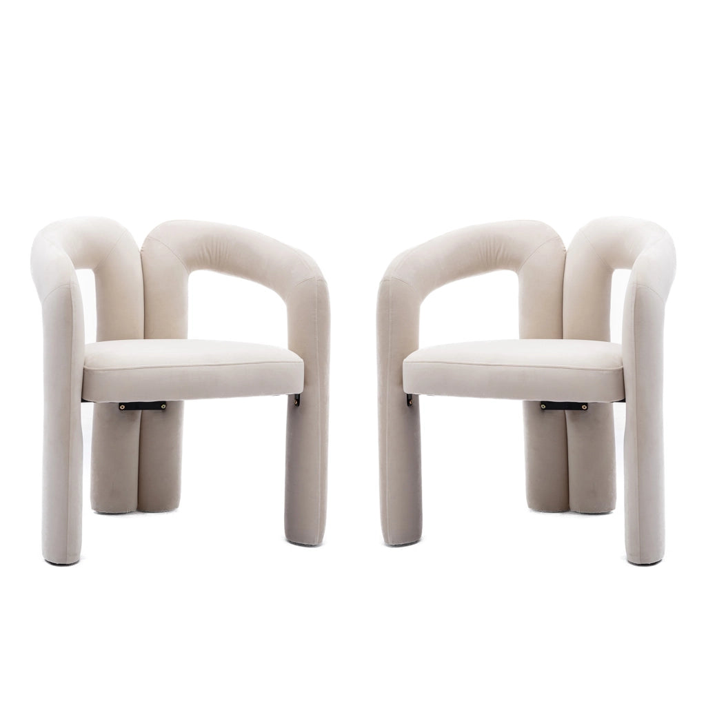 Sedia da pranzo con Schienale Avvolgente e Braccioli, Design Moderno, in Velluto Beige