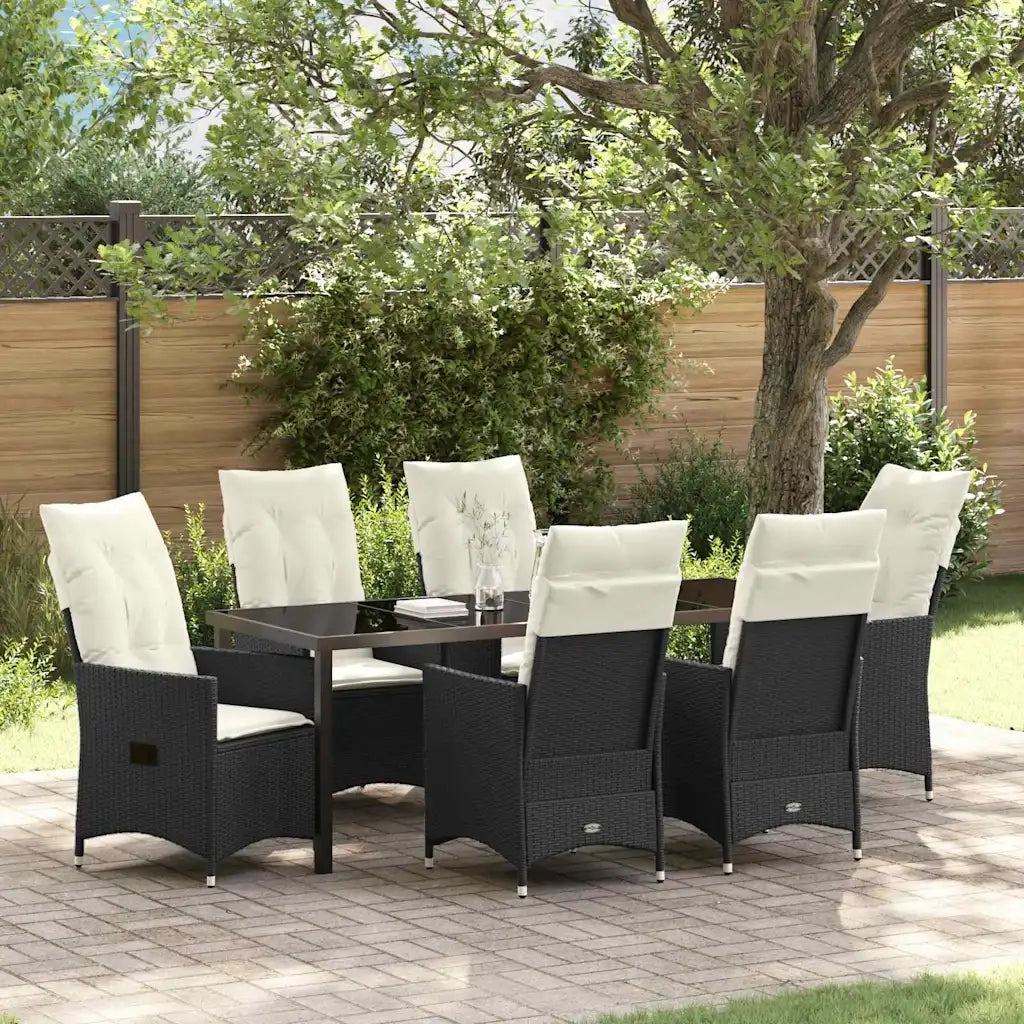 Set da Pranzo per Giardino con cuscino 7 pcs Nero polyrattan 3379539