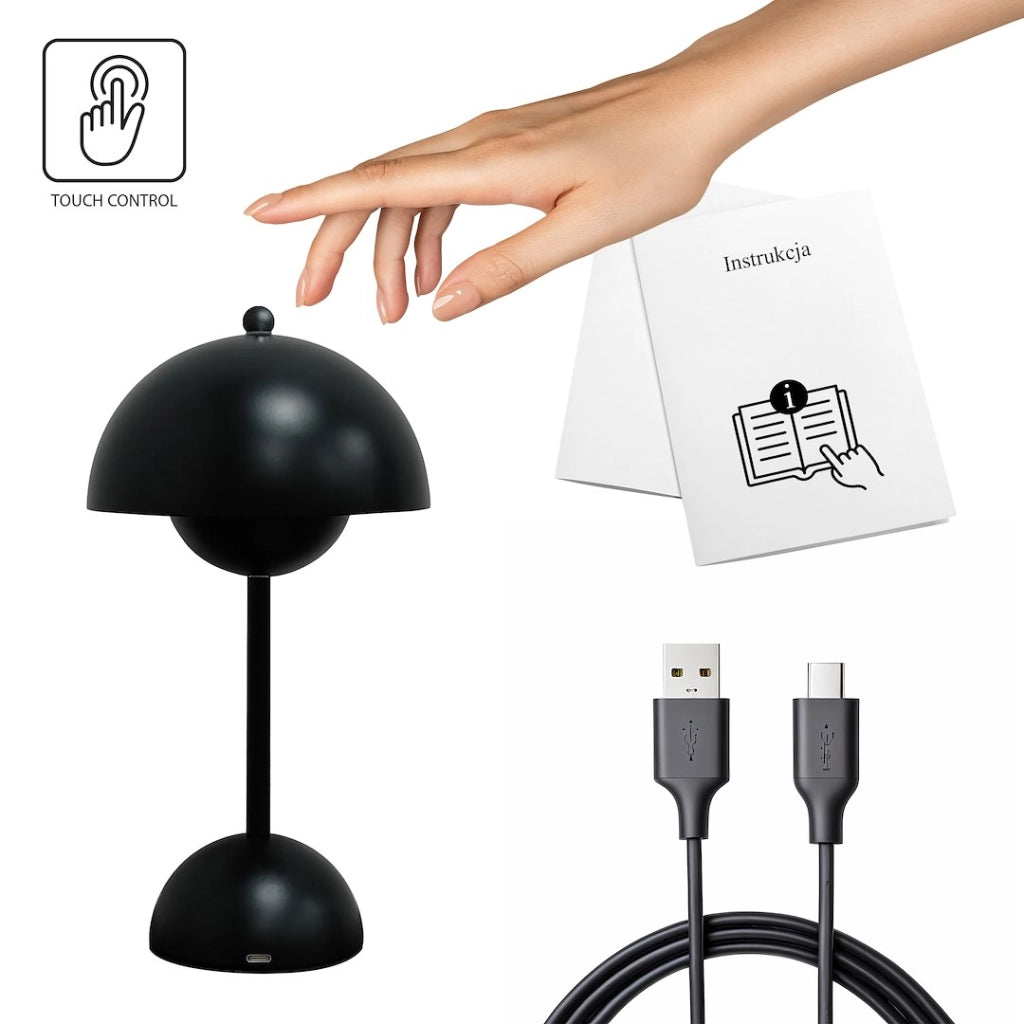 Lampada da tavolo nera sfera LED 3W touch USB-C Costa Milagro