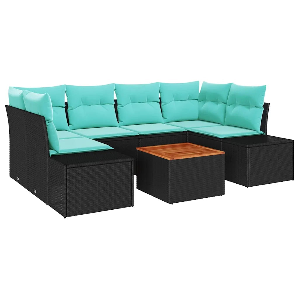 Set Divano da Giardino 7 pz Nero e Turchese polyrattan 3356583