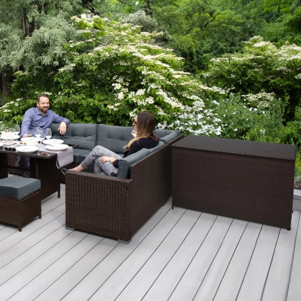 Rattan Box da giardino Marrone Grande 138cm Cassapanca per cuscini 582L