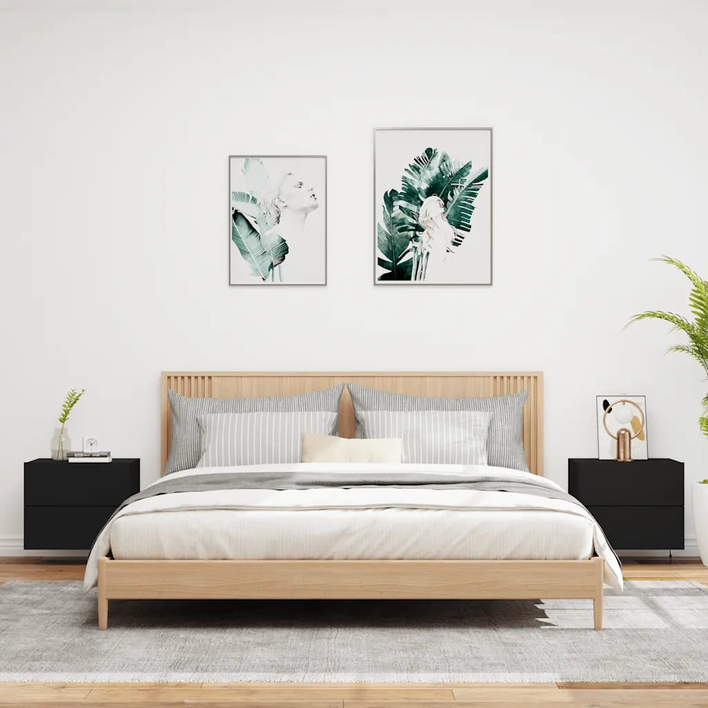 Set di 2 Comodini | Armadio da Notte | Mobiletto da notte a Parete con Luci LED Neri