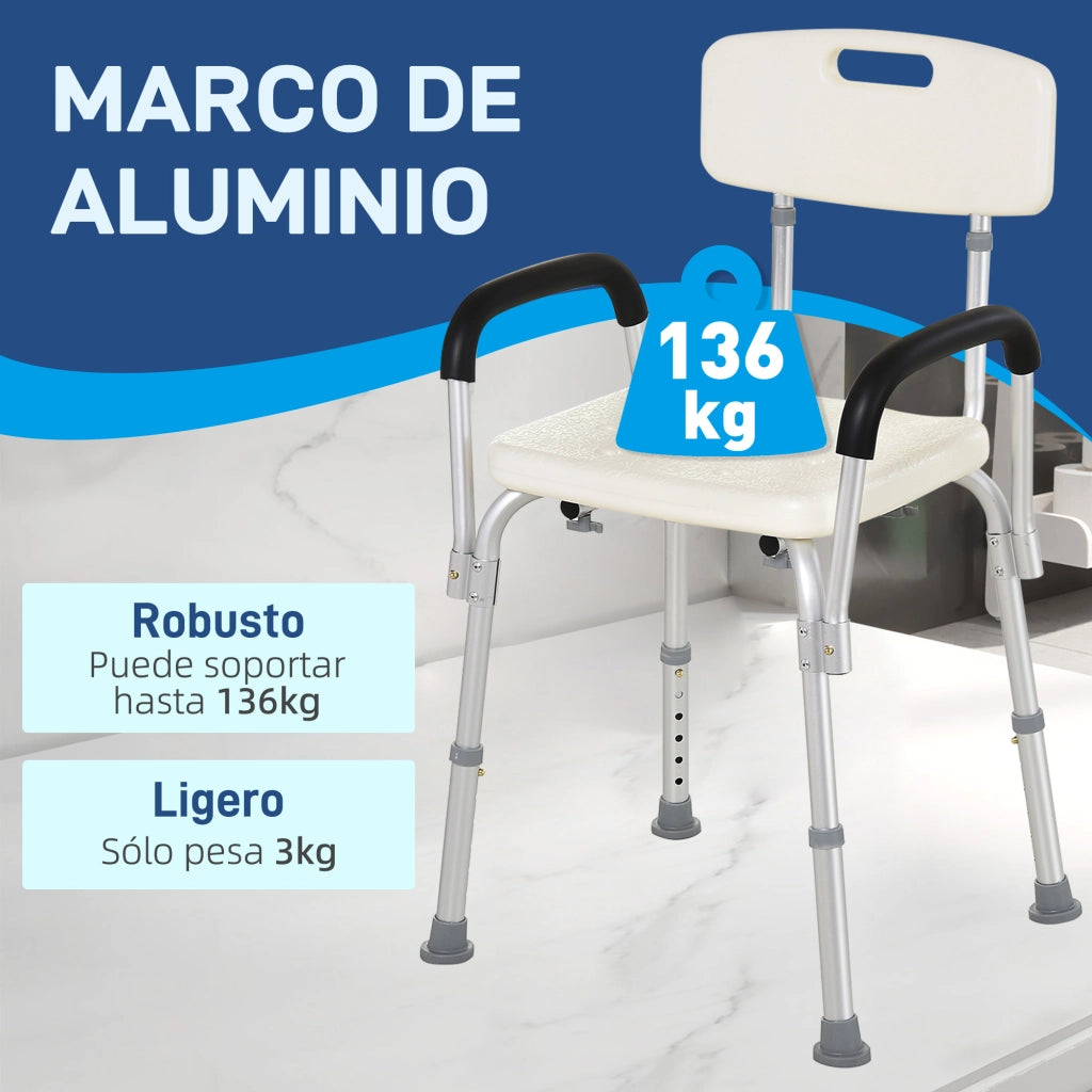 Sedia da Doccia per Anziani con Braccioli Regolabile ¨C Minimal ¨C Grigio