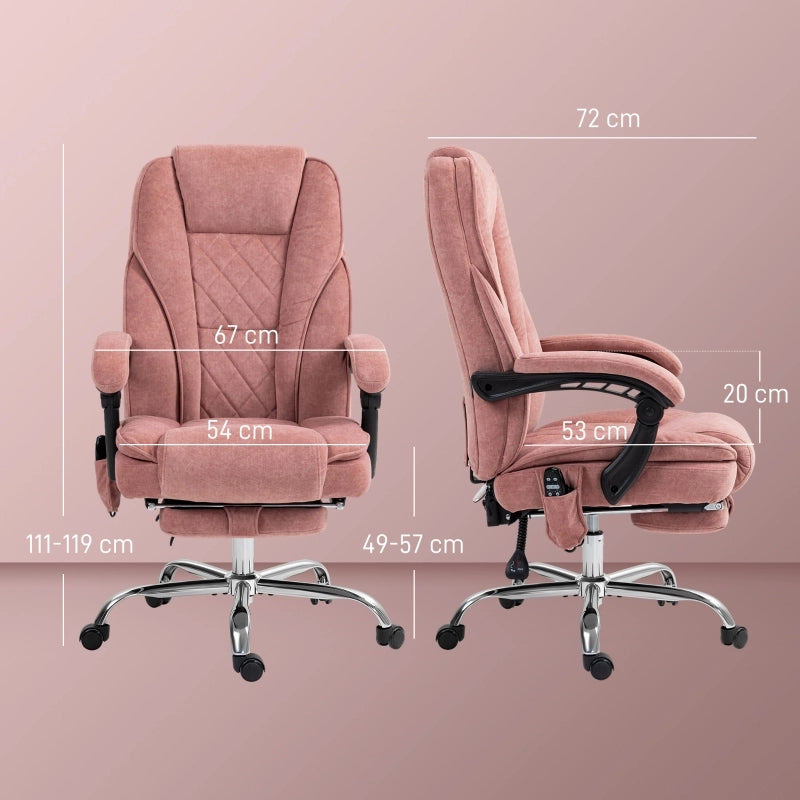Poltrona da ufficio ergonomica con massaggio; riscaldamento; reclinazione e poggiapiedi in poliestere - rosa