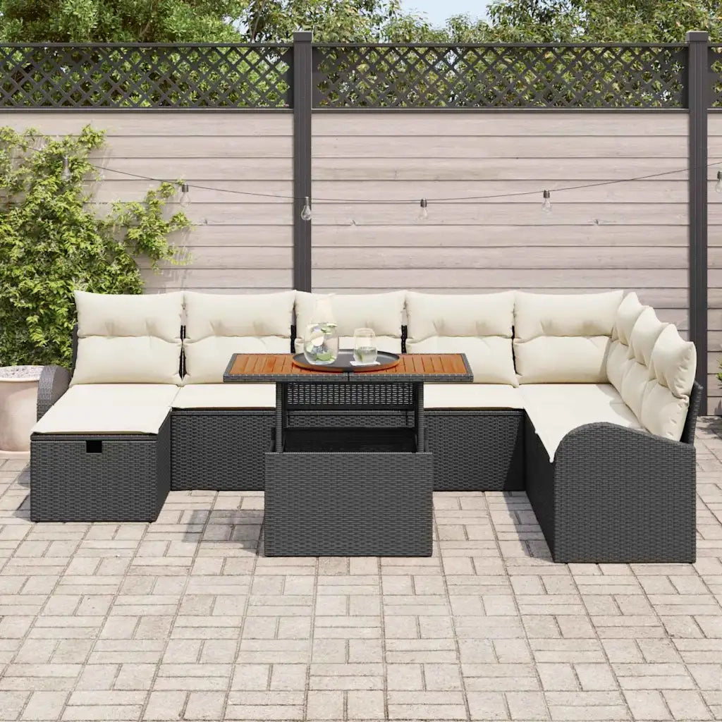 Set Divano da Giardino con cuscino 9 pcs Nero polyrattan 3361313