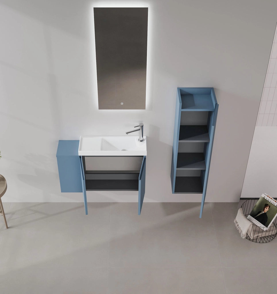 Set mobile lavabo con specchio (2 pezzi) "Ferla 80" - 80 x 22 x 45 cm - Blu opaco