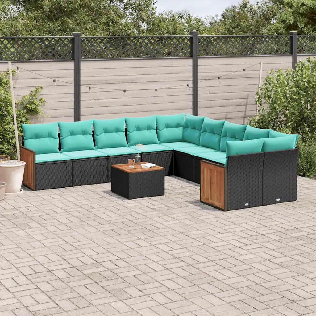 Set Divani da Giardino 11 pz con Cuscini Nero in Polyrattan 3228038