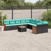Set Divani da Giardino 11 pz con Cuscini Nero in Polyrattan 3228038
