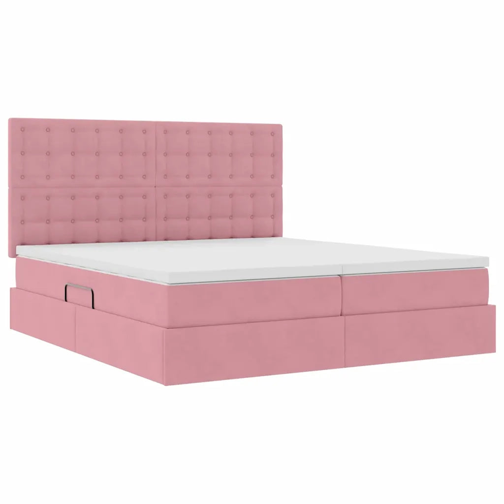 Letto con luci a strisce a LED Rosa 200 x 200 cm Velluto