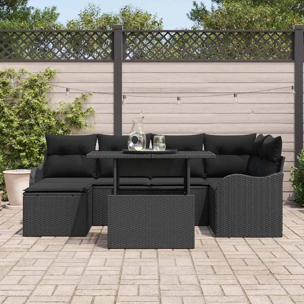Set Divano da Giardino con cuscino 7 pcs Nero Poly Rattan 3357236