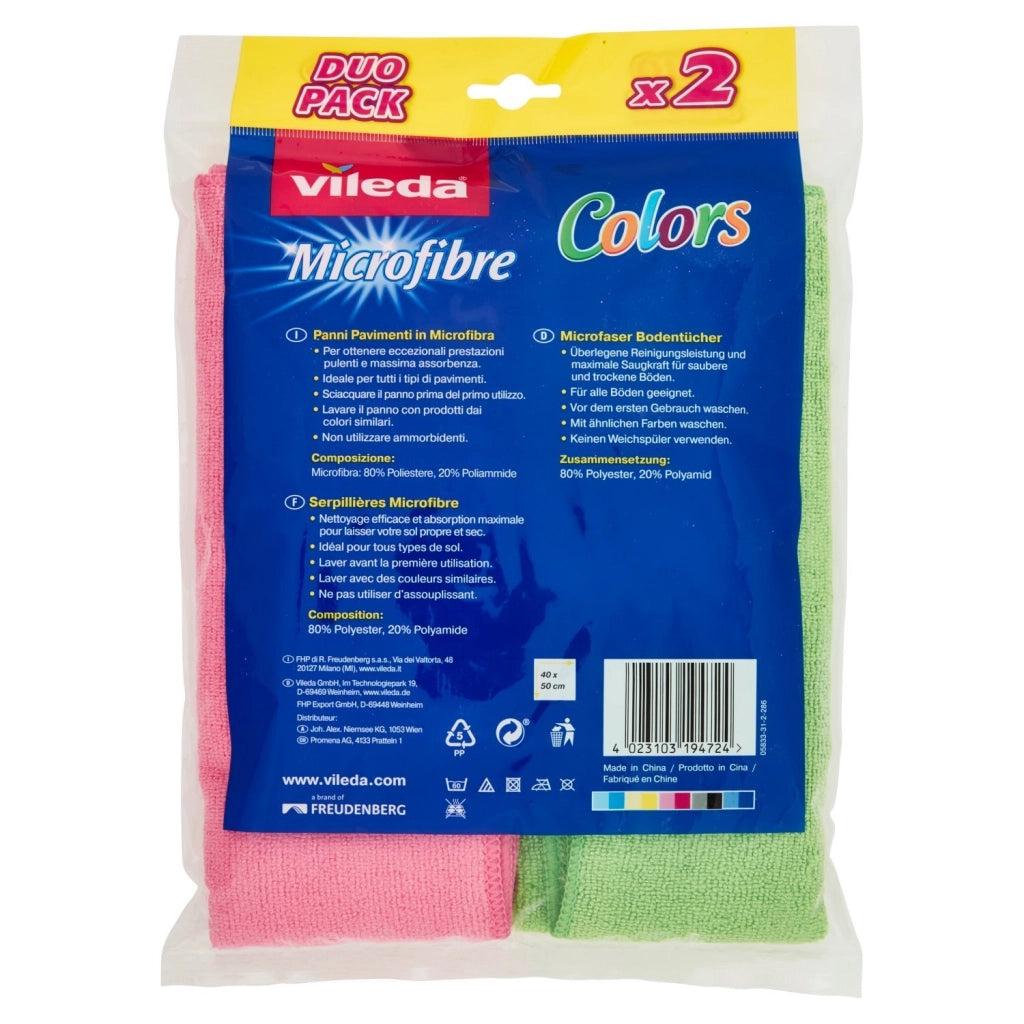 VILEDA SET 2 PANNI PER PAVIMENTI IN MICROFIBRA 40 X 50 CM