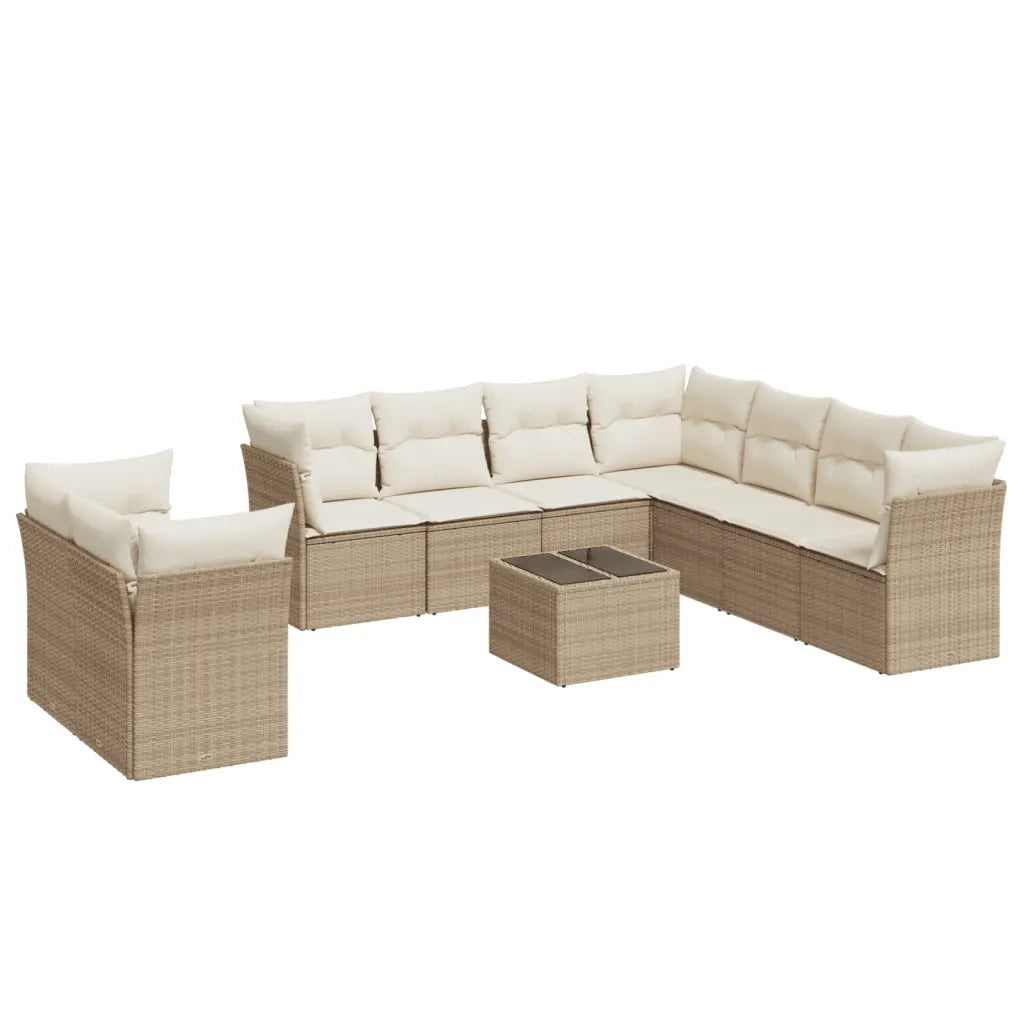 Set Divano da Giardino 10 pz con Cuscini Beige in Polyrattan 3217848