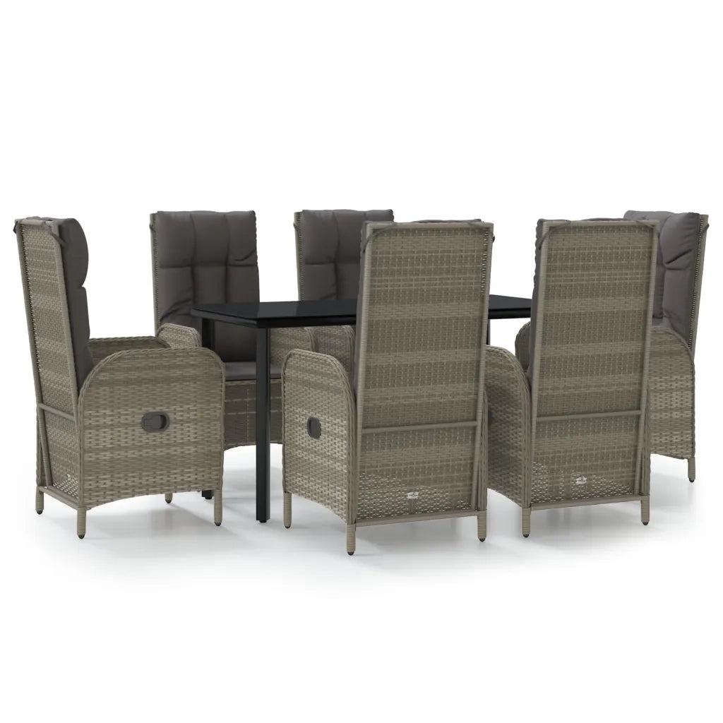 Set da Pranzo Giardino 7pz Nero e Grigio con Cuscini Polyrattan 3185200