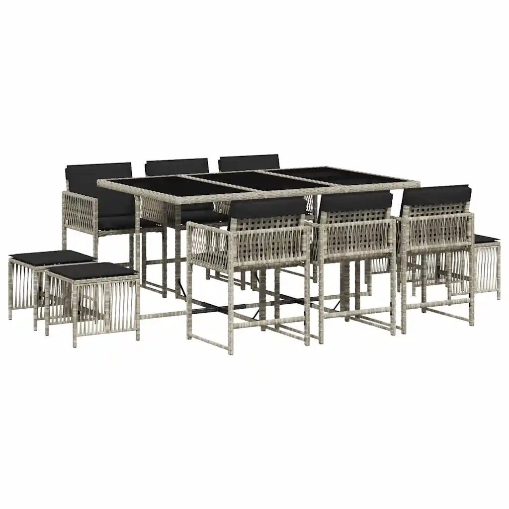 Set Pranzo Giardino 11pz con Cuscini Grigio Chiaro Polyrattan 3211511