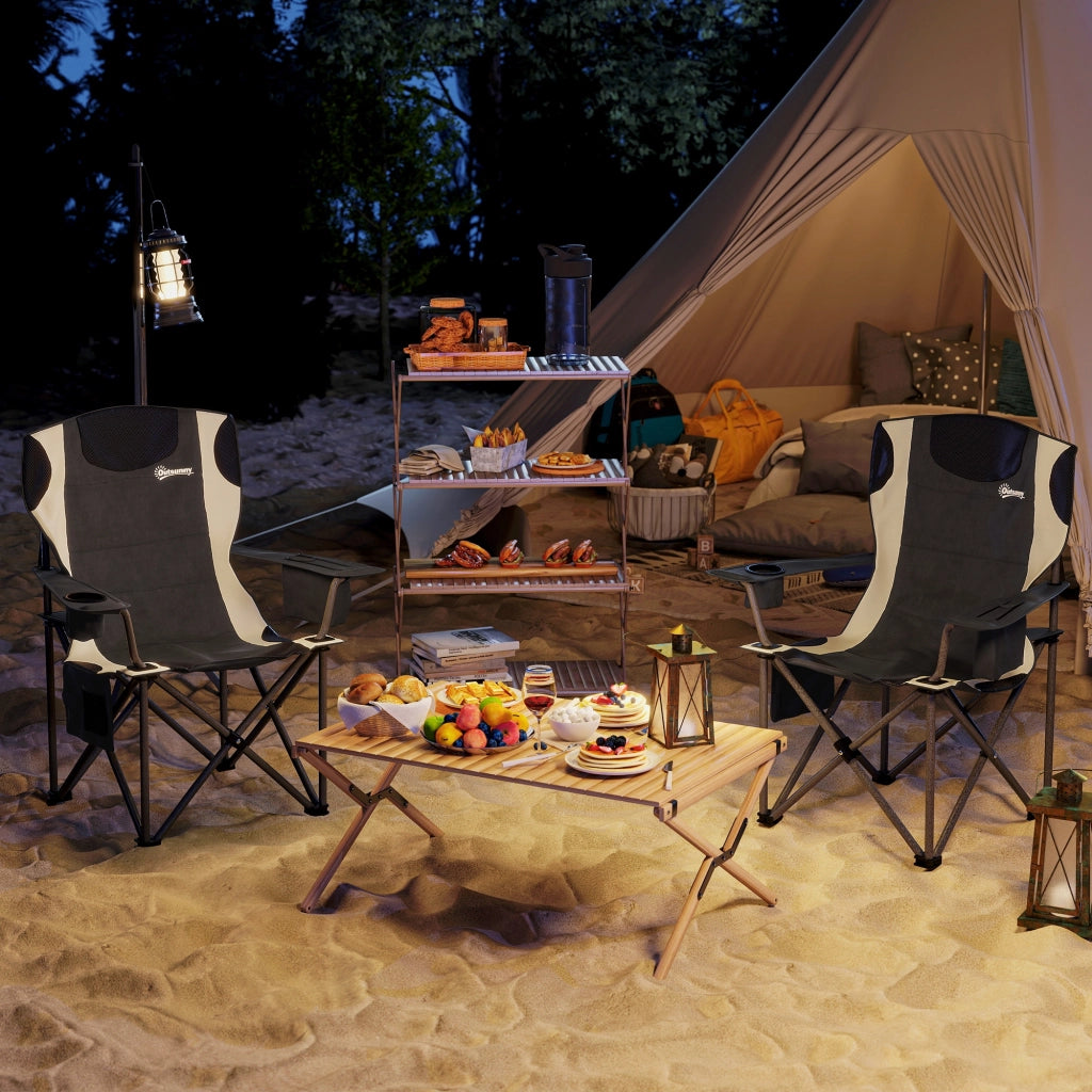 Sedia pieghevole da giardino ¨C Minimal ¨C nero con braccioli e portabevande