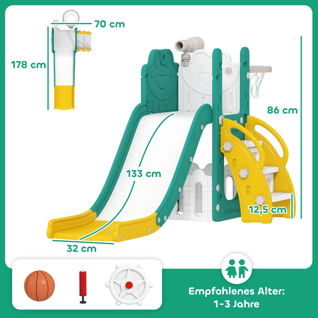 Set da gioco per bambini con scivolo e canestro ¨C Minimal ¨C Giallo e verde