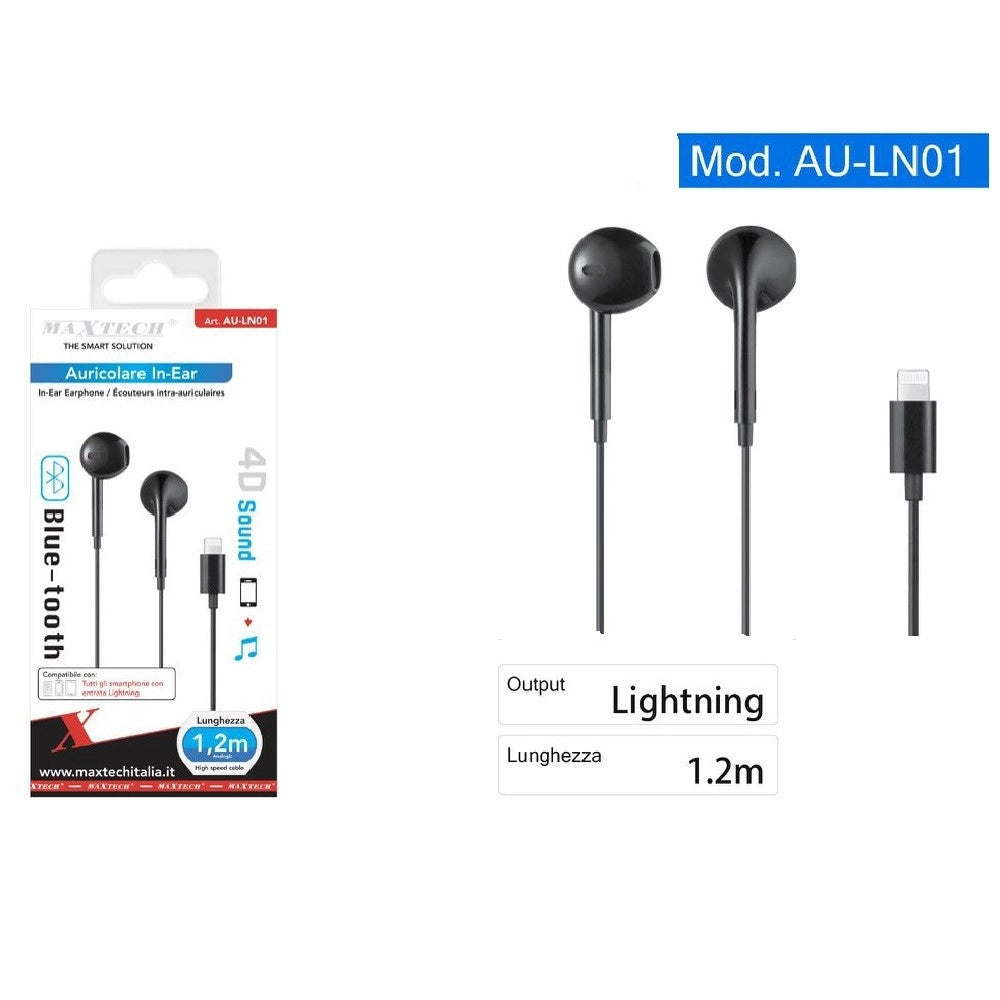 Trade Shop - Auricolari Cuffie Con Connettore Lightning Per Iphone Ipad Ipod Maxtech Au-ln01 -
