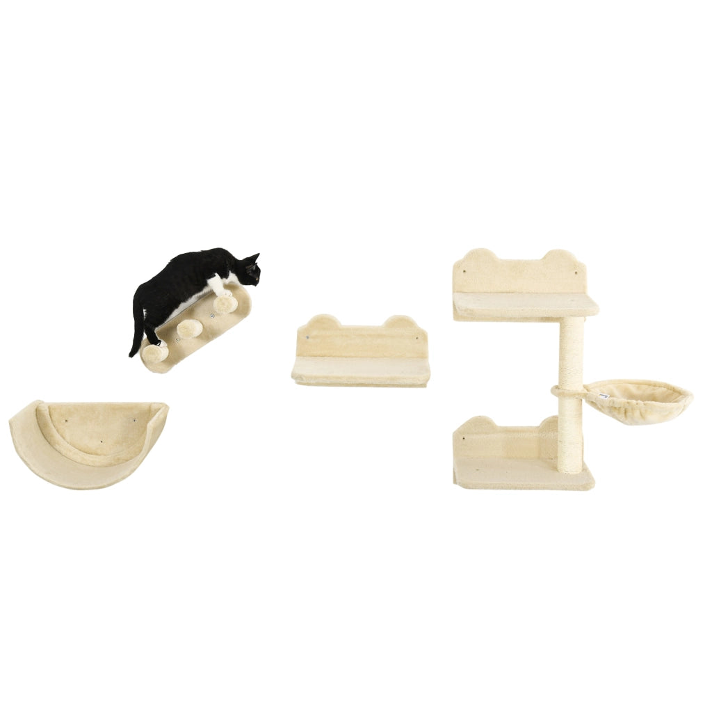 Set arrampicata per gatti con scala, amaca, piattaforma e tiragraffi ¨C Minimal ¨C 4 pezzi, beige