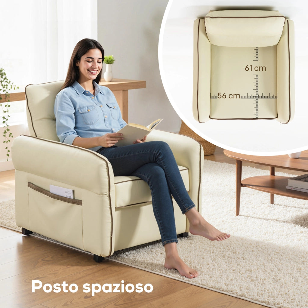 Poltrona Relax Moderna ¨C Xylo ¨C Similpelle Beige con Imbottitura Spessa e Tasca