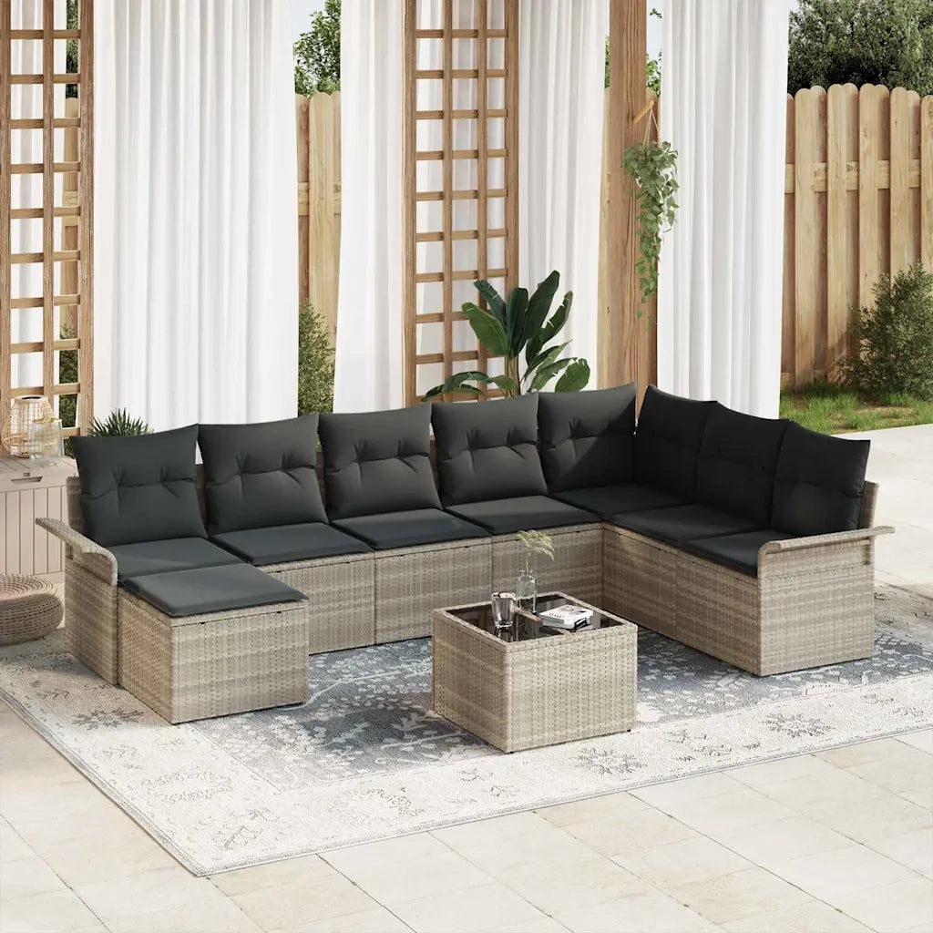 Set Divano da Giardino 9 pcs Grigio chiaro Poly Rattan 3345492