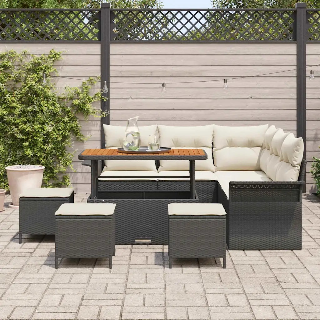 Set Divano da Giardino con cuscino 9 pcs Nero e Crema 3364090