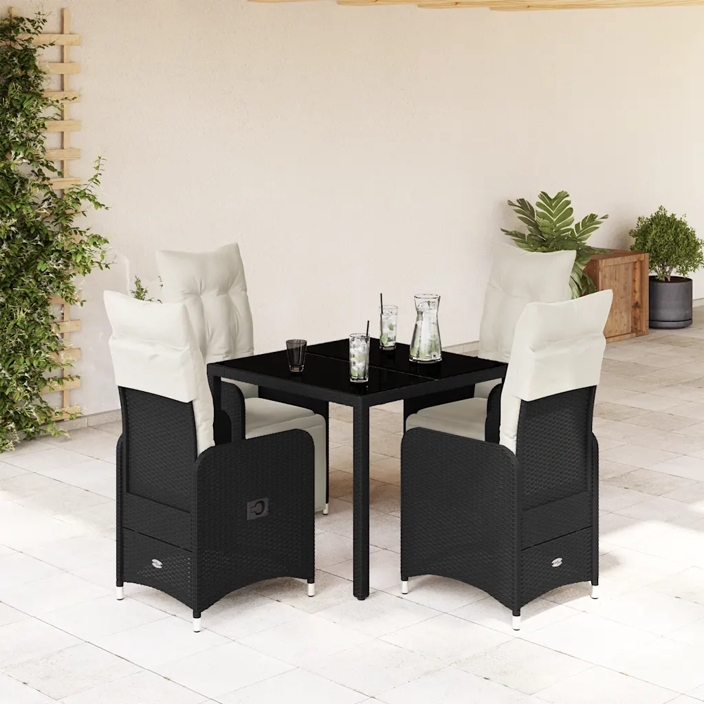 Set Bistrò da Giardino 5 pz con Cuscini in Polyrattan Nero 3277136