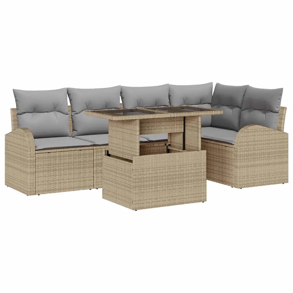 Set Divano da Giardino 6 pcs Beige e Grigio Chiaro polyrattan 3348646