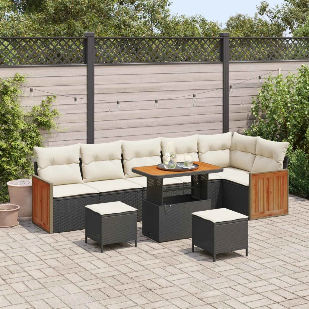 Set Divano da Giardino con cuscino 9 pcs Nero e Crema 3363195