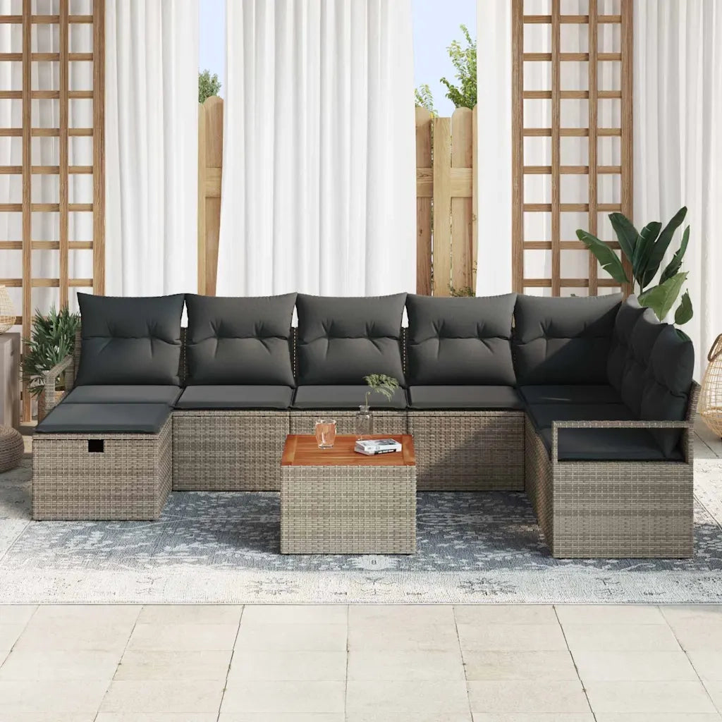 Set Divano da Giardino con cuscino 9 pcs Grigio Poly Rattan 3360884
