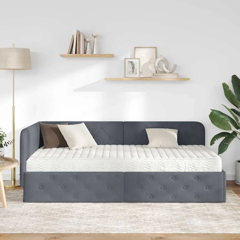 Cornice del letto ad angolo Grigio scuro 90 x 190 cm Velluto